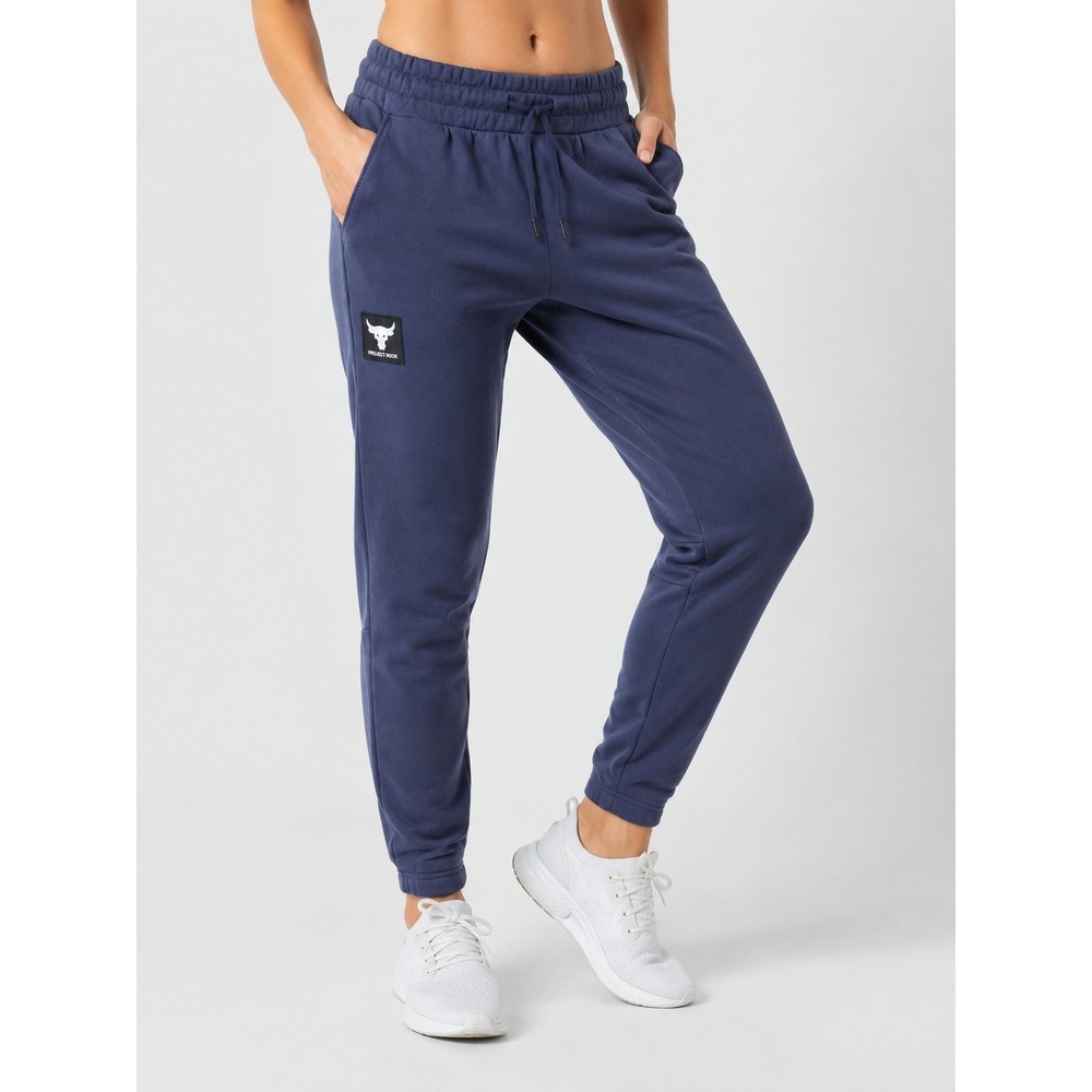 Under Armour Project Rock Joggers Women Sz M Blue Brahma Bull Athletic Gym